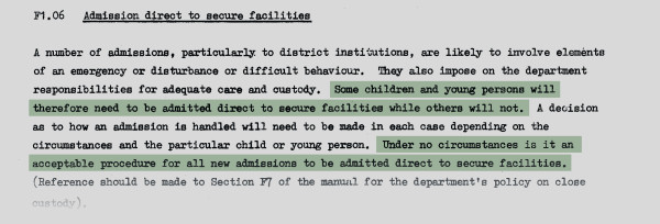 Portion of the Department of Social Welfare, Residential Workers Manual (1975) noted in footnote 172