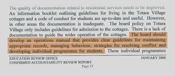 A portion of the 2000 ERO report for Kelston.