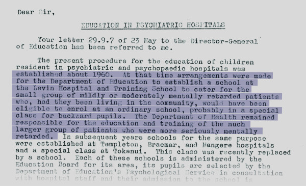 Portion of the 1973 letter to the Waikato Hospital Board